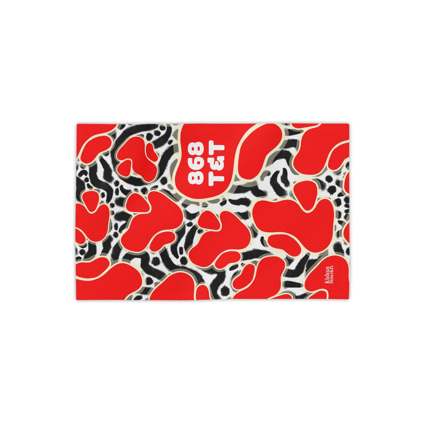 Vibrant Red 'Love' Pattern Beach Towel — Bold Floral Graphic & Abstract Maze Design