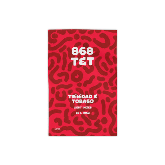 “T&T Stats and Facts” Red Patterned Beach Towel — Bold Floral Graphic & Abstract Design