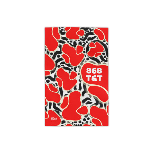 Vibrant Red 'Love' Pattern Beach Towel — Bold Floral Graphic & Abstract Maze Design