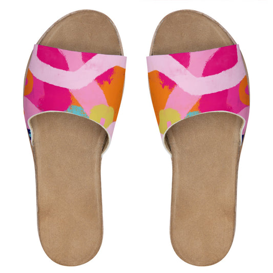 “Traces of Botanics” Womens Leather Sliders