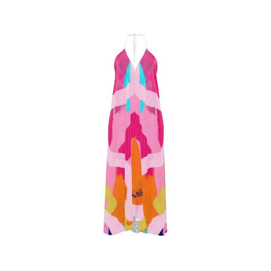 “Traces of Botanics” Halterneck Backless Dress