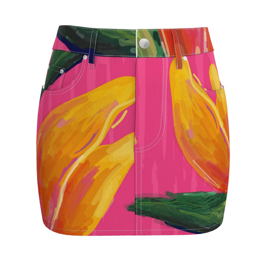 “Oiseau de Paradis” Denim Mini Skirt